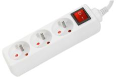 POWER STRIP- 3 Outlets + Switch 1,50 meter cable White