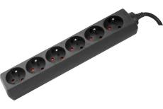 POWER STRIP- 6 Outlets without Switch 1,50 meter cord Black